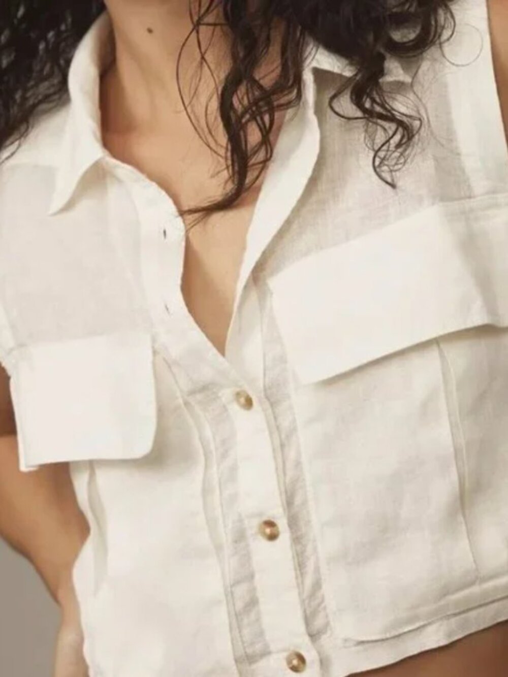 Anthropologie Pilcro Linen Utility Safari Crop Top